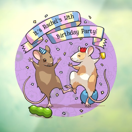 Dancing Mice Party Time Banner Confetti & Ballonne Raamsticker (Vel 3)