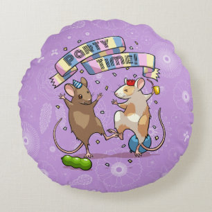 Dancing Mice Party Time Banner Confetti & Ballonne Rond Kussen