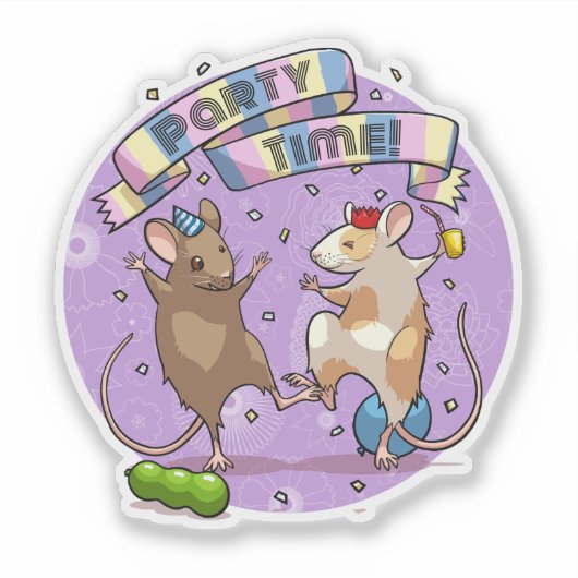 Dancing Mice Party Time Banner Confetti & Ballonne Sticker (Voorkant)