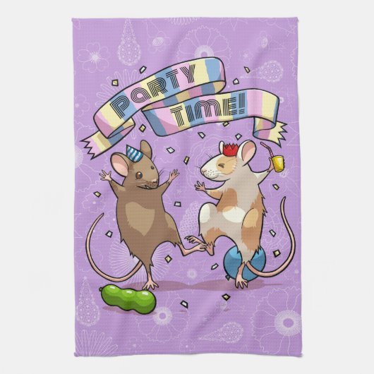 Dancing Mice Party Time Banner Confetti & Ballonne Theedoek (Verticaal)
