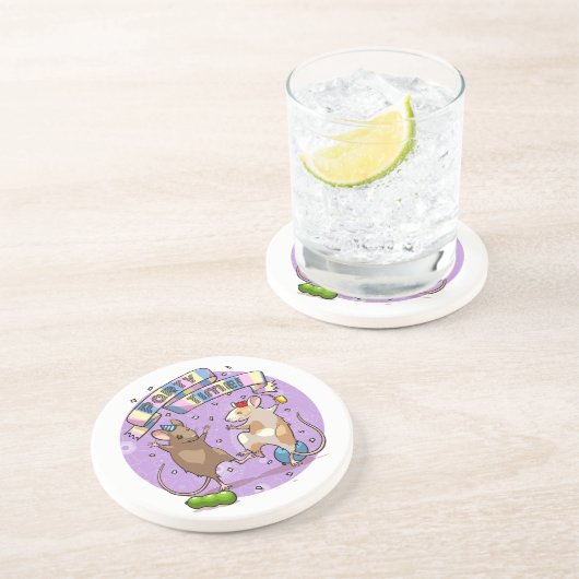 Dancing Mice Party Time Banner Confetti & Ballonne Zandsteen Onderzetter (Zijkant)