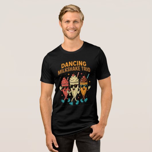 Dancing Milkshake Trio - Grappig Retro Diner Zoet Tri-Blend Shirt (Voorkant volledig)