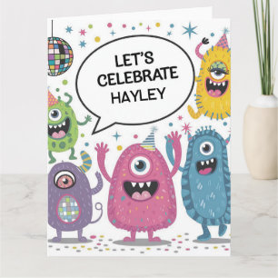 Dancing Monsters Party Kids Verjaardag Ontwerp Kaart