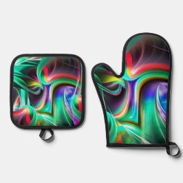 Dancing Neon Lights Ovenwant & Pannenlap Set