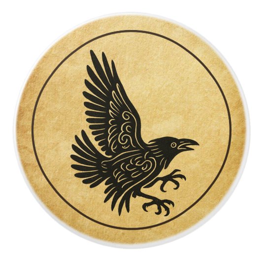 Dancing Norse Raven Keramische Knop (Voorkant)
