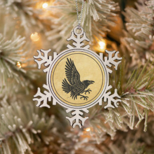 Dancing Norse Raven Tin Sneeuwvlok Ornament