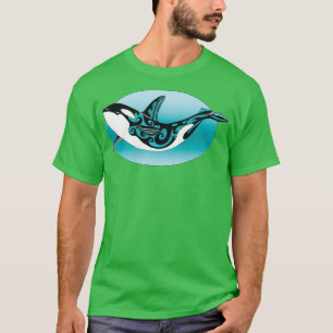 Dancing Orca Killer Whale Blauwgroen Black Ink Tat T-shirt