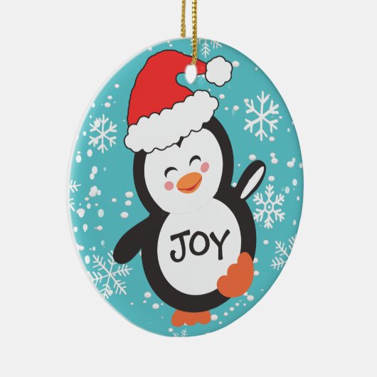 Dancing Penguin Joy Snowflakes kerst Keramisch Ornament (Rechts)