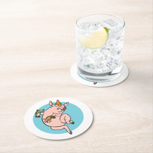 Dancing Pig Ronde Kartonnen Onderzetter (Insitu)