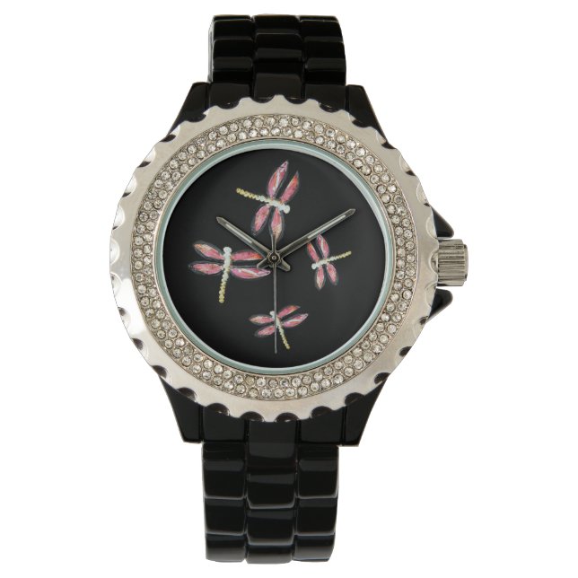 Dancing Pink Dragonfly Horloge (Voorkant)