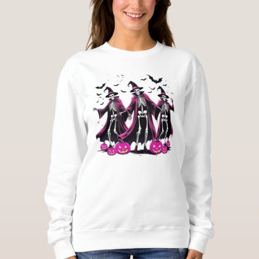 Dancing Pink Skeleton Halloween Heks Sweatshirt (Voorkant)