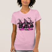 Dancing Pink Skeleton Halloween Witch T-shirt (Voorkant)