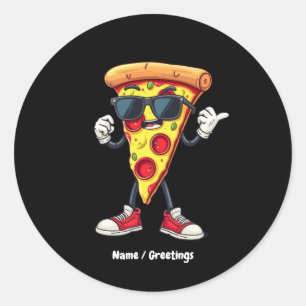 Dancing Pizza Slice Een speels en heerlijk ontwerp Ronde Sticker