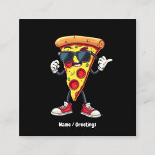 Dancing Pizza Slice Een speels en heerlijk ontwerp Vierkante Visitekaartje