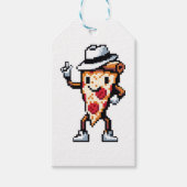 Dancing Pizza Slice - Grappig Pixel Art Food Desig Cadeaulabel (Voorkant)