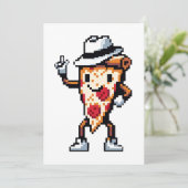Dancing Pizza Slice - Grappig Pixel Art Food Desig Feestdagenkaart (Staand voorkant)