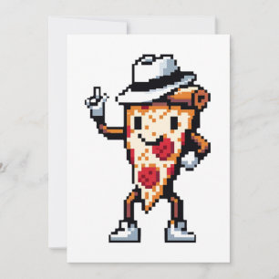 Dancing Pizza Slice - Grappig Pixel Art Food Desig Feestdagenkaart