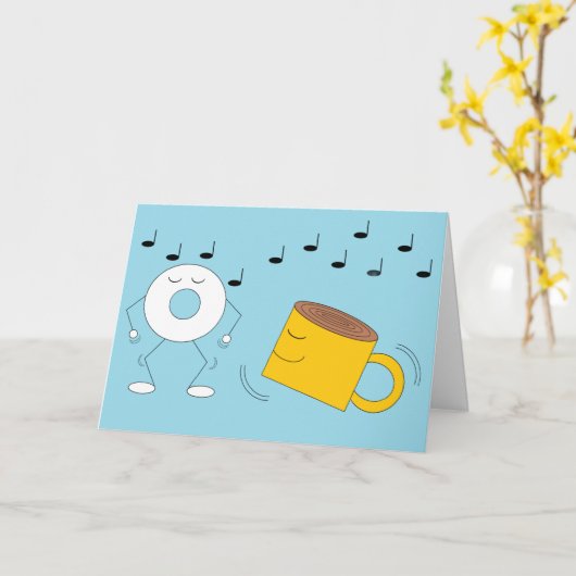 Dancing Poedervormige Donut & Coffee Mok: Blank Kaart (Gele Bloem)