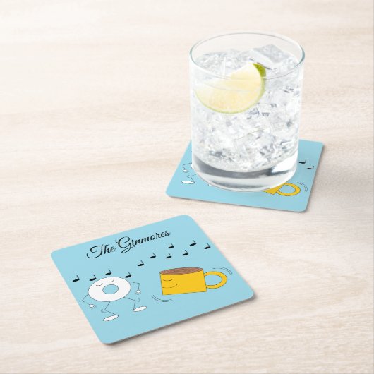 Dancing Poedervormige Donut & Coffee Mok: Kartonnen Onderzetters (Insitu)