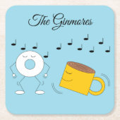 Dancing Poedervormige Donut & Coffee Mok: Kartonnen Onderzetters (Voorkant)