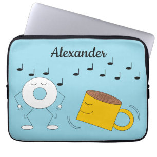 Dancing Poedervormige Donut & Coffee Mok: Laptop Sleeve