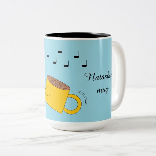 Dancing Poedervormige Donut & Coffee Mok: Tweekleurige Koffiemok (Voorkant rechts)