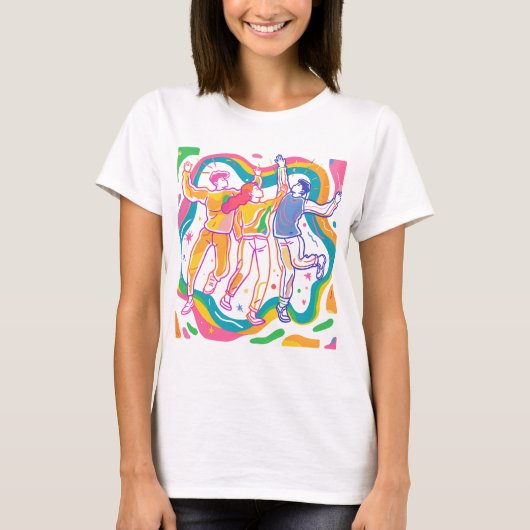 Dancing Pride Rainbow Art Kleurrijke LGBTQ+ T-shirt (Voorkant)