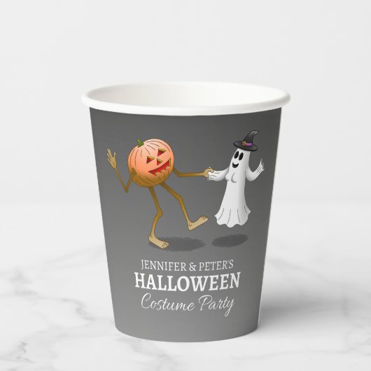 Dancing Pumpkin and Ghost Papieren Bekers (Achterkant)