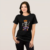 Dancing Pumpkin Skeleton Grappig Halloween Vrouwen Tri-Blend Shirt (Voorkant volledig)