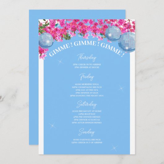 Dancing Queen Bachelorette Weekend Itinerary Kaart (Voorkant / Achterkant)