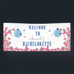 Dancing Queen Blue Tegel bougainvillea Bachelorett Spandoek<br><div class="desc">Vervoer uw gasten naar Griekenland met ons op Bougainvillea geïnspireerde Dancing Queen Sweet 16 Collectie! Ervaar de allure van de Middellandse Zee in elk detail van uw zoete zestien feest. Geïnspireerd door de levendige kleuren en muzikale ritmes van Griekenland, zullen onze roze en blauwe bougainvillea-thema uitnodigingen en decor u en...</div>