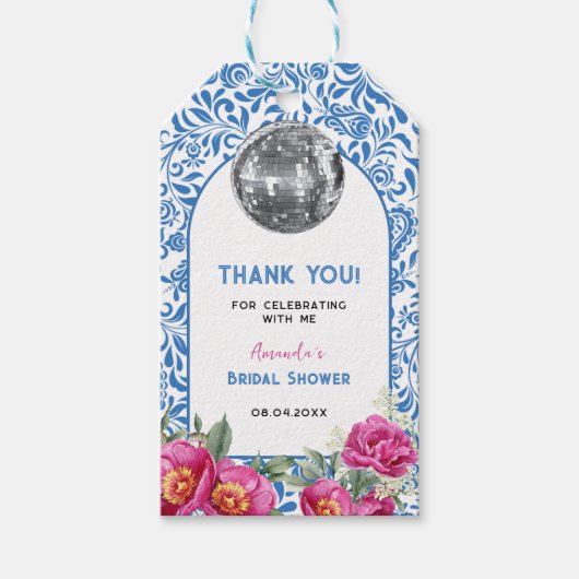 Dancing Queen Blue Tegels Disco Vrijgezellenfeest Cadeaulabel (Voorkant)