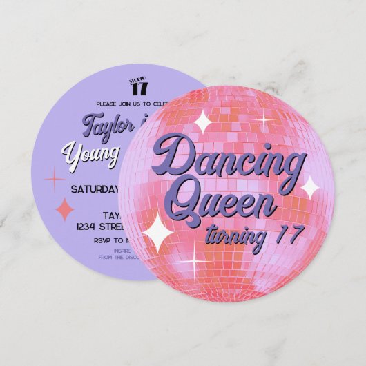Dancing Queen draaien 17 Disco Ball uitnodiging (Voorkant / Achterkant)