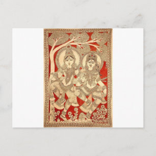 DANCING RADHA KRISHNA KALAMKARI ART OF INDIA BRIEFKAART
