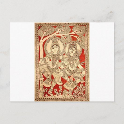 DANCING RADHA KRISHNA KALAMKARI ART OF INDIA BRIEFKAART (Voorkant)