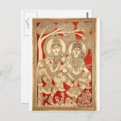 DANCING RADHA KRISHNA KALAMKARI ART OF INDIA BRIEFKAART (Voorkant / Achterkant)