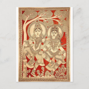 DANCING RADHA KRISHNA KALAMKARI ART OF INDIA BRIEFKAART