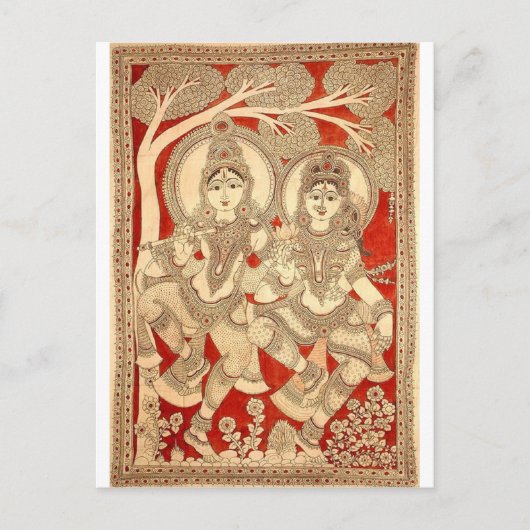 DANCING RADHA KRISHNA KALAMKARI ART OF INDIA BRIEFKAART (Voorkant)