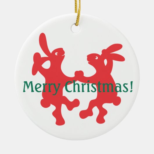 Dancing Red Bunnies Kerstversiering Keramisch Ornament (Voorkant)