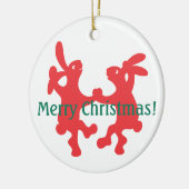 Dancing Red Bunnies Kerstversiering Keramisch Ornament (Links)