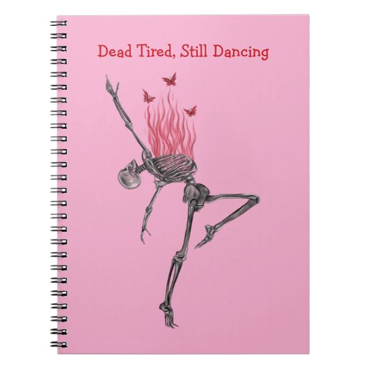 Dancing Red Fire Flames Skeleton Illustration Pink Notitieboek (Voorkant)