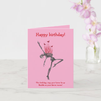 Dancing Red Flames Skeleton Funny Happy Birthday Kaart