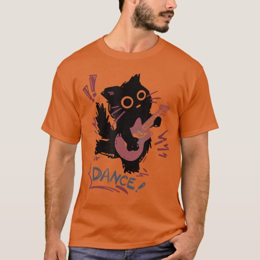 Dancing Rock Cat Electric Guitar Funny Cat Music B T-shirt (Voorkant)