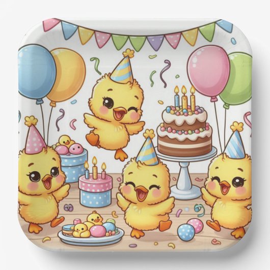 Dancing Schattige Ducklings Party Bord (Voorkant)