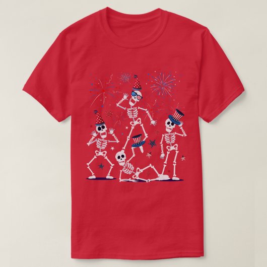 Dancing Skeleton 4 juli Amerikaanse Vlag Skellie T-shirt (Design voorkant)
