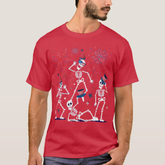 Dancing Skeleton 4 juli Amerikaanse Vlag Skellie T-shirt