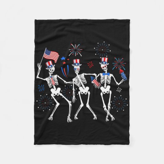 Dancing Skeleton 4th of July Amerikaanse vlag Skel Fleece Deken (Voorkant)
