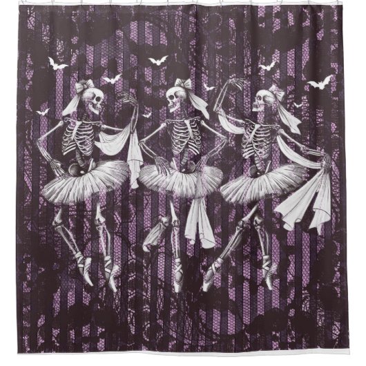 Dancing Skeleton Ballerina Halloween Paarse Zwart Douchegordijn (Voorkant)