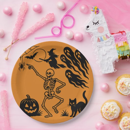 Dancing Skeleton & Black Cat Halloween Papier Bord (Feest)