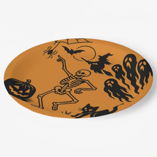 Dancing Skeleton & Black Cat Halloween Papier Bord (Gekanteld)